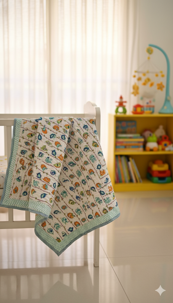 Birds Sanctuary - Hand Blocked Baby Quilt