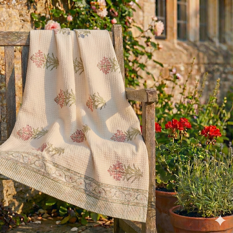 Floral Charm Hand Blocked Bath Towel