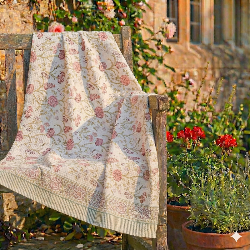 Showering Flowers Hand Blocked Bath Towel