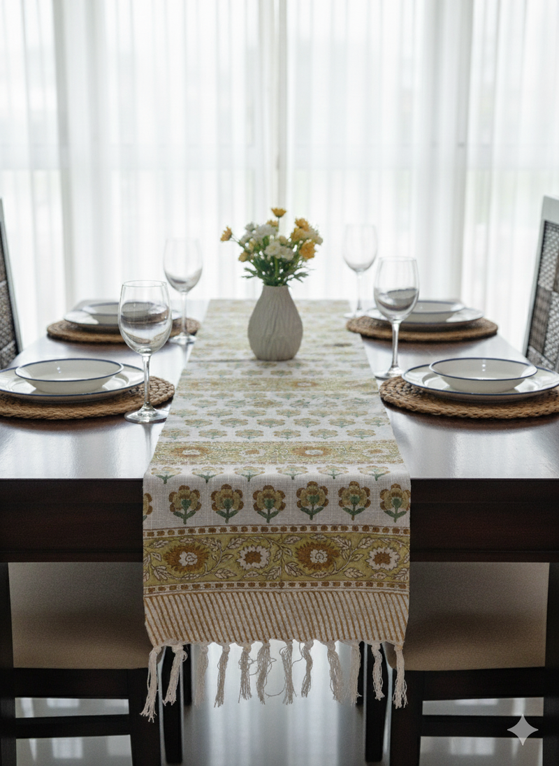 Garden Beauty Hand Blocked Jute Table Runner