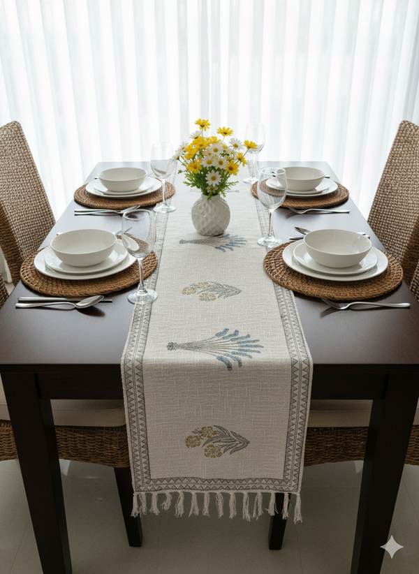 Feather Love Hand Blocked Jute Table Runner