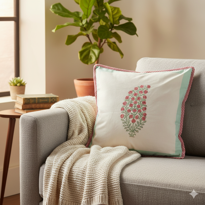 Paisley Love Hand Blocked Cushion Cover