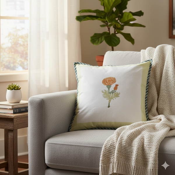 Marigold Love Hand Blocked Cushion Cover