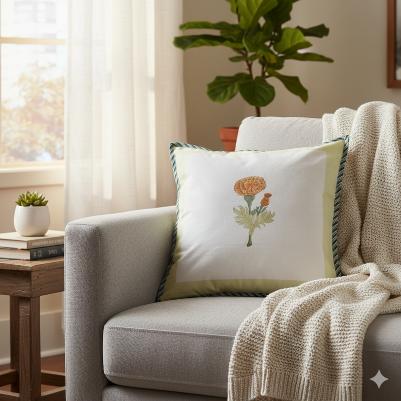 Marigold Love Hand Blocked Cushion Cover