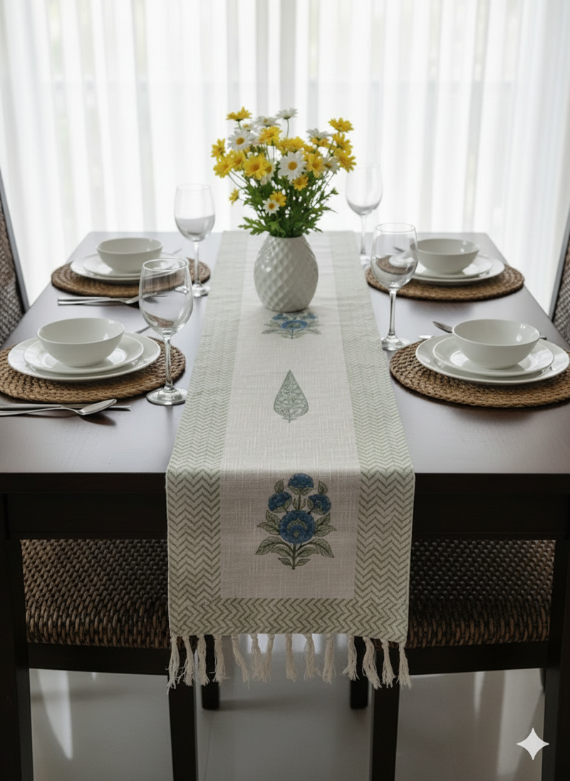Cypress Magic Hand Blocked Jute Table Runner