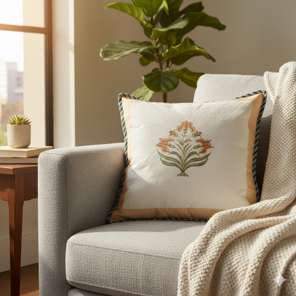 Floral Bliss Hand Blocked Cushion Cover