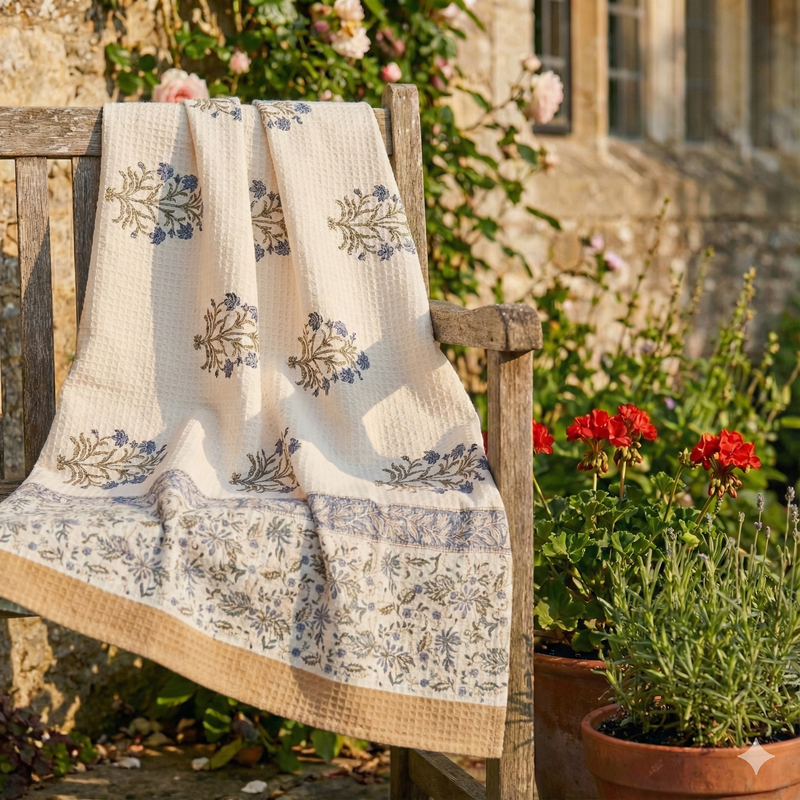 Blue's Paradise Hand Blocked Bath Towel