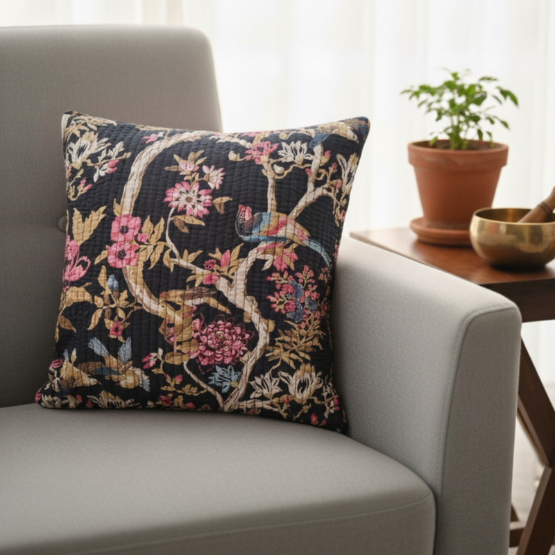 Floral Paradise Quilted and Reversible Cushion Cover