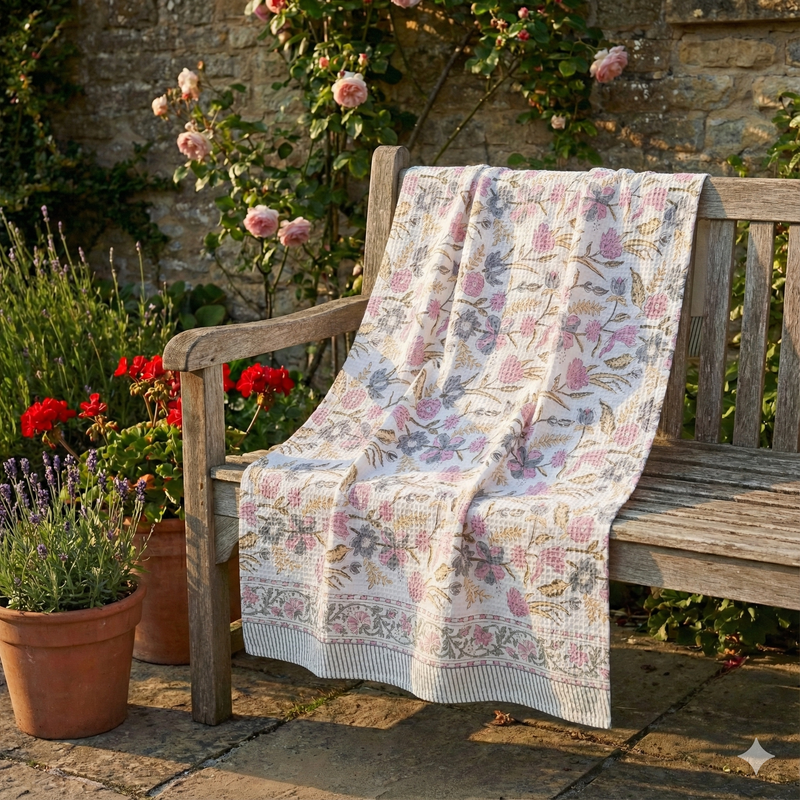 Gardenia Hand Blocked Bath Towel