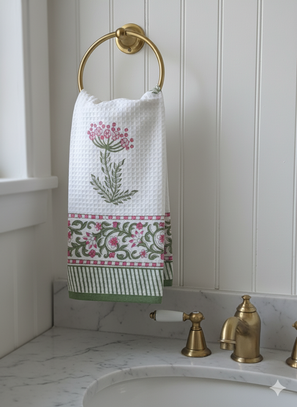 Flower Motif Hand Blocked Hand Towel