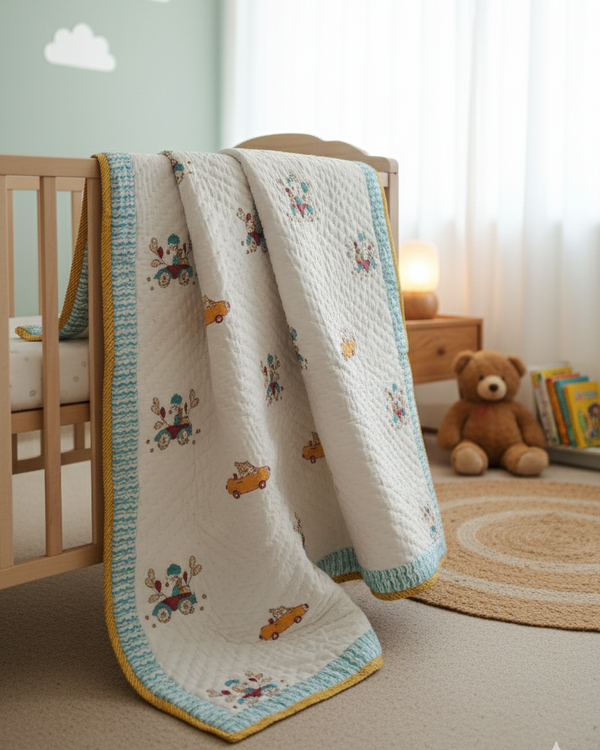Happy Ride - Hand Blocked Baby Quilt