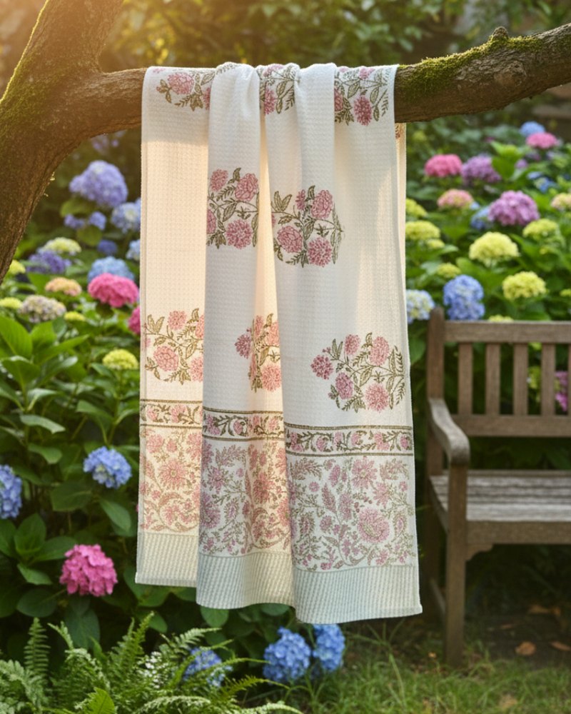 Spring Garden Hand Blocked Bath Towel