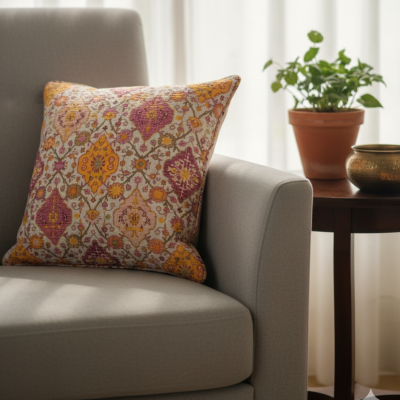 Coral Charm Reversible Print - Quilted Cushion Cover