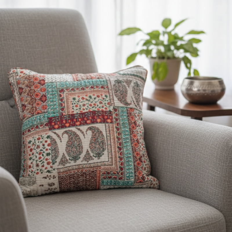 Kyaari Print - Quilted Reversible Cushion Cover