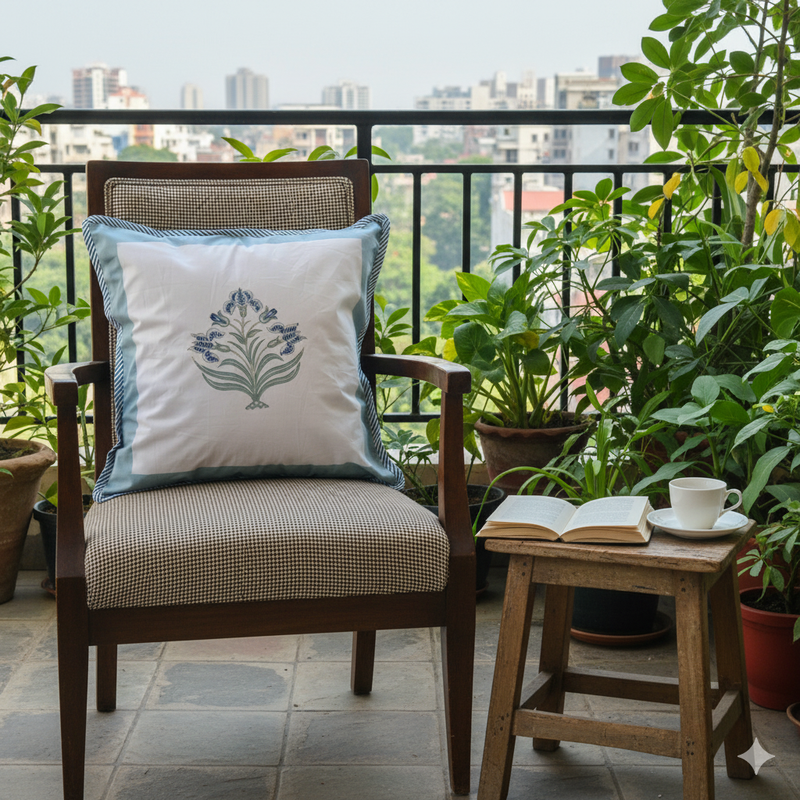 Guldasta Motif Hand Blocked Cushion Cover