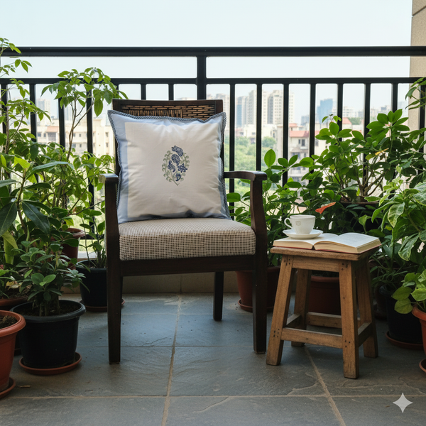 Leafy Motif Hand Blocked Cushion Cover