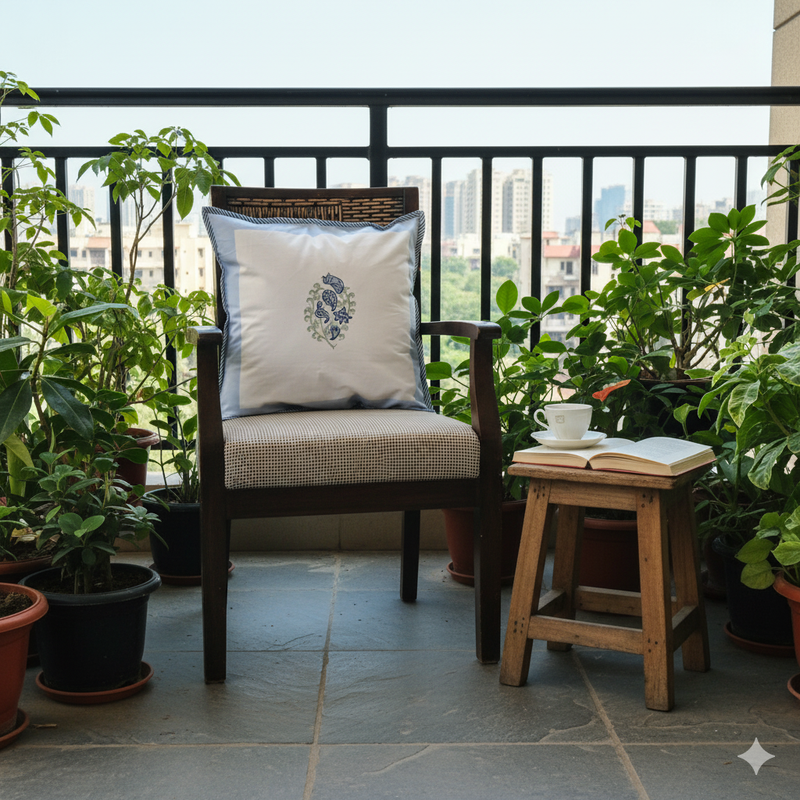 Leafy Motif Hand Blocked Cushion Cover