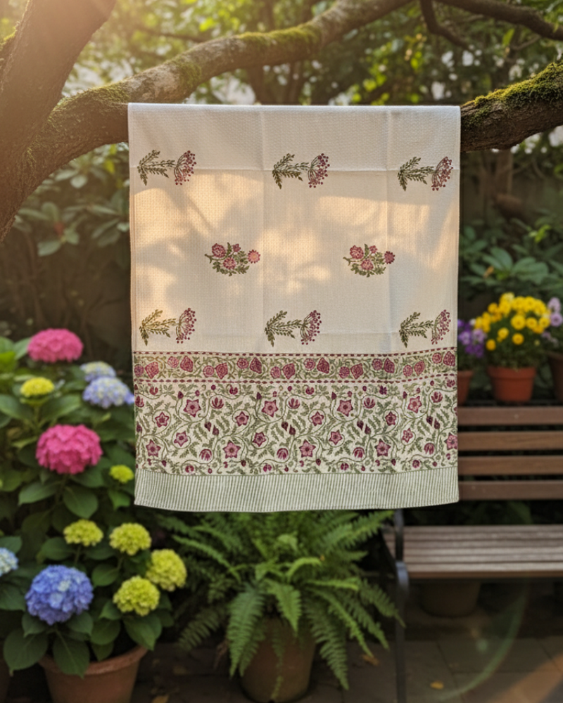 Blush Bloom Hand Blocked Bath Towel Set