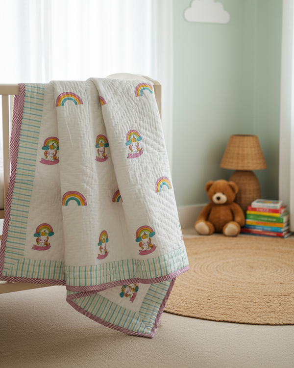 Rainbow Charm - Hand Blocked Baby Quilt