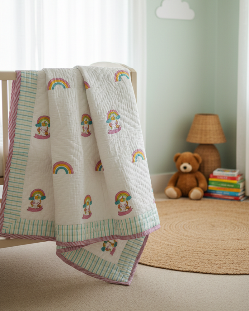 Rainbow Charm - Hand Blocked Baby Quilt