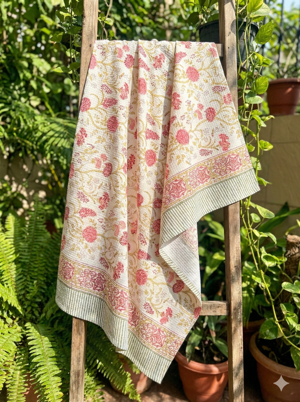 Showering Flowers Hand Blocked Bath Towel