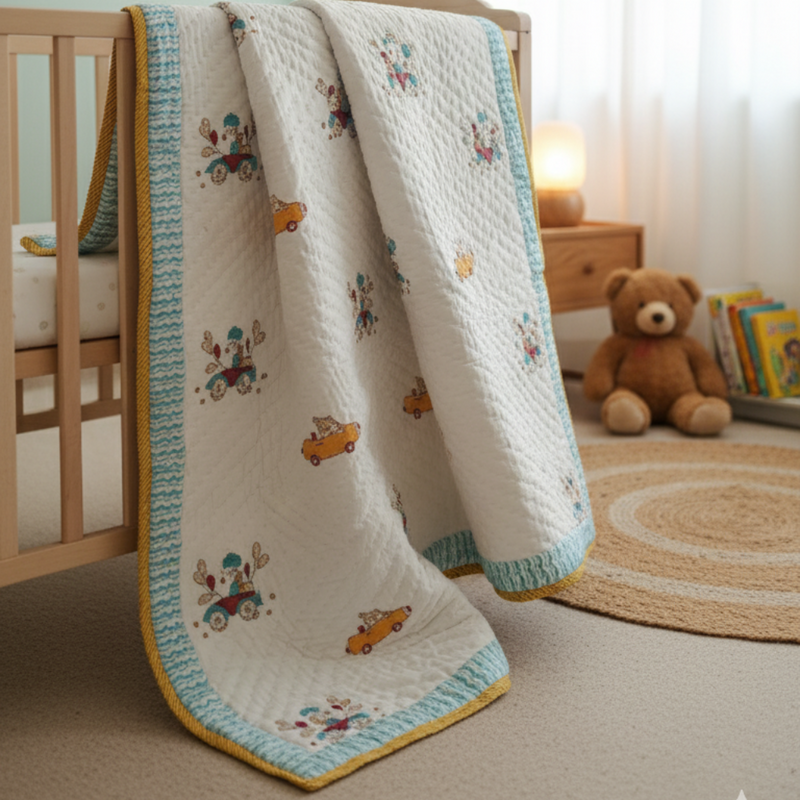 Happy Ride - Hand Blocked Baby Quilt