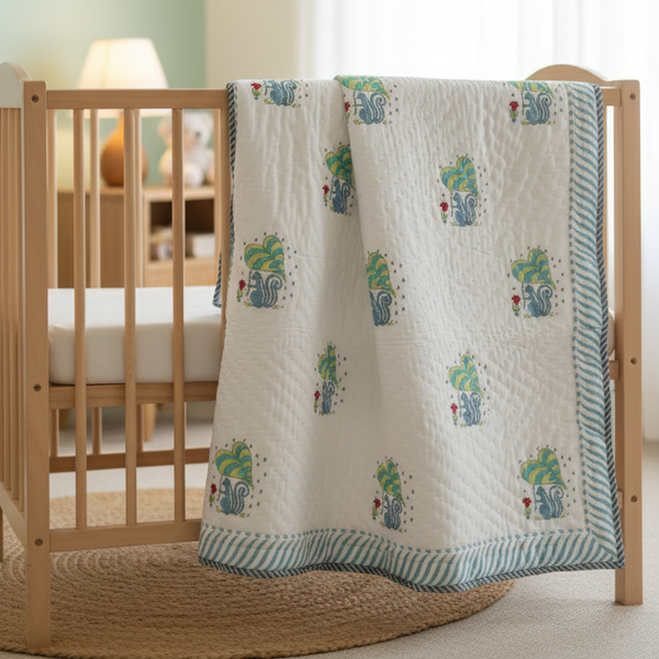 Squirrel Buddy - Hand Blocked Baby Quilt