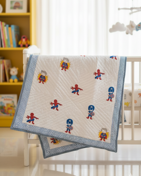 Superman Powers - Hand Blocked Baby Quilt