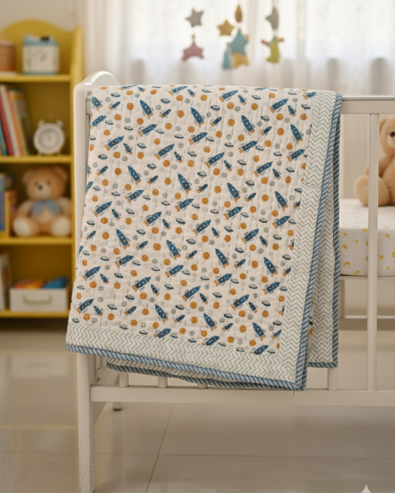 Space Ride - Hand Blocked Baby Quilt