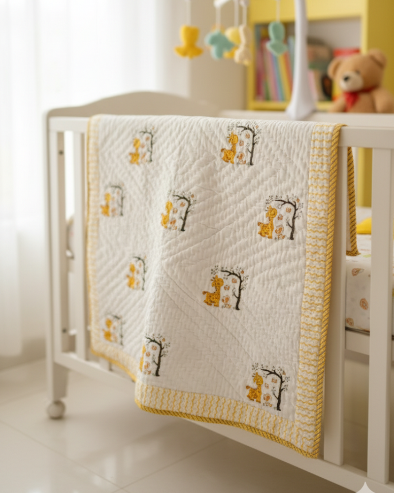 Giraffe Motif Hand Blocked Baby Quilt