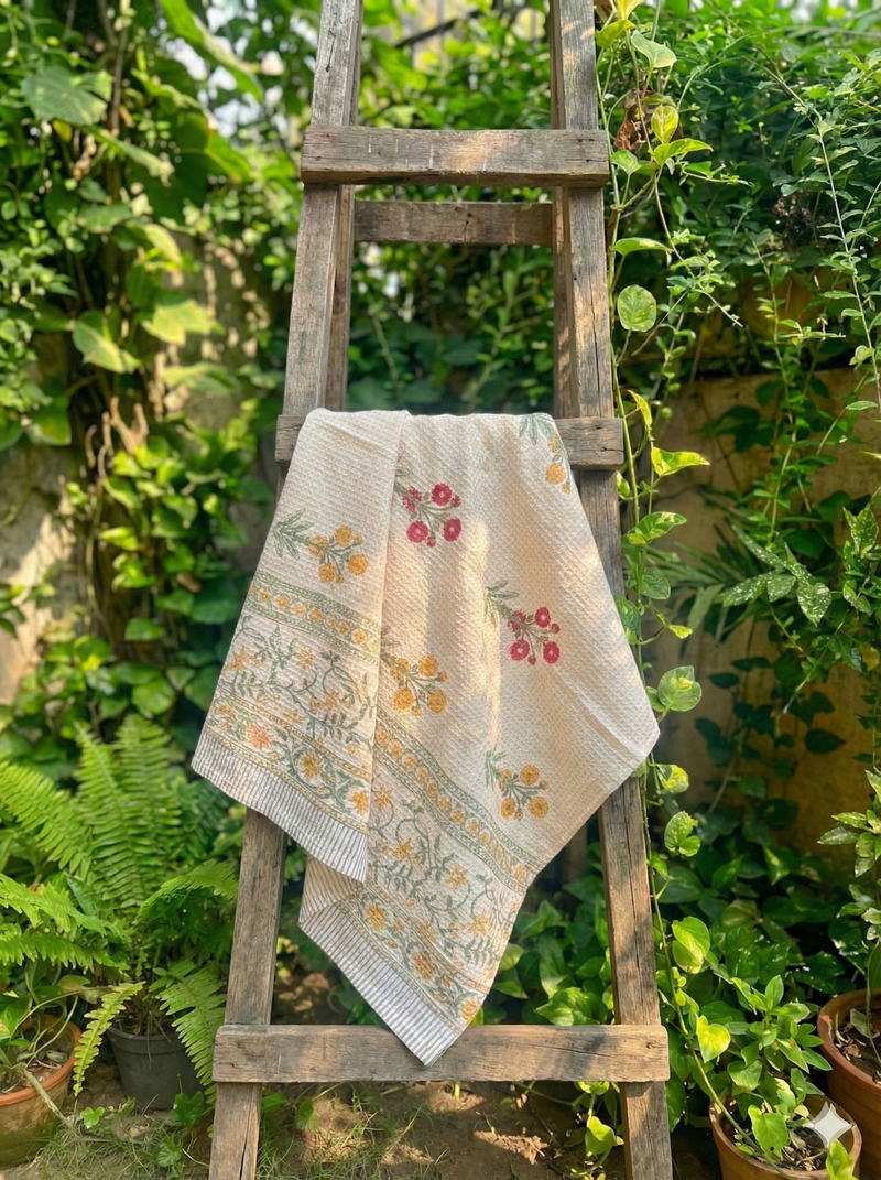 Flowering Beauty Hand Blocked Bath Towel Set