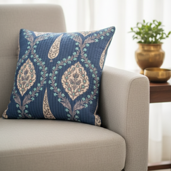 Indigo Blue Quilted Cushion Cover