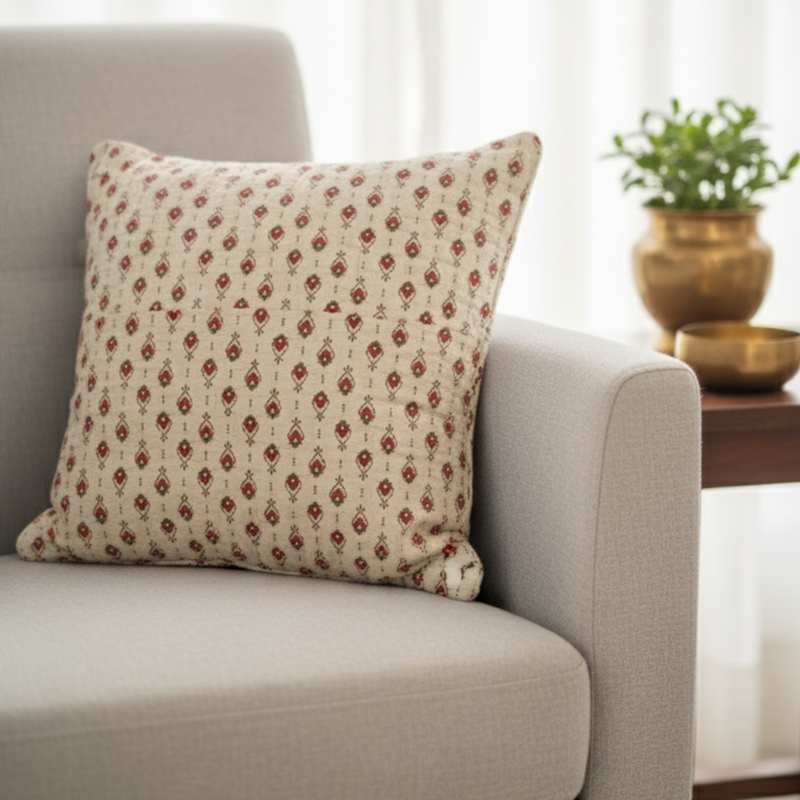 Leafy Pattern Ajrakh Reversible Print Cushion Cover