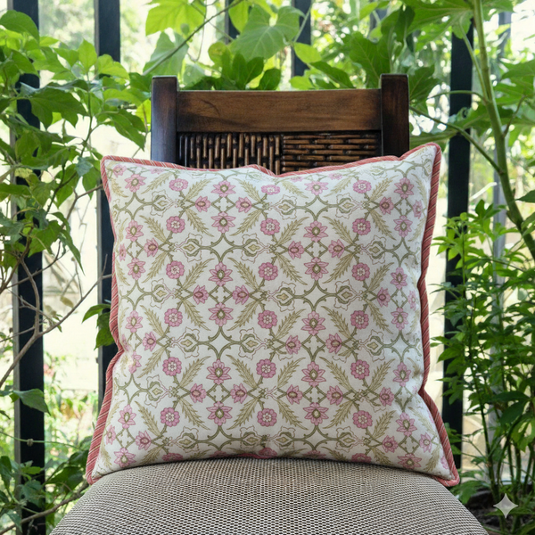 Pink Love Hand Blocked Cushion Cover