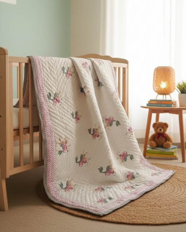 Mermaid Love - Hand Blocked Baby Quilt