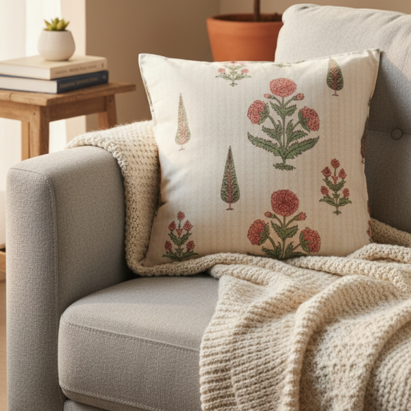 Cypress Charm Ajrakh Print Cushion Cover