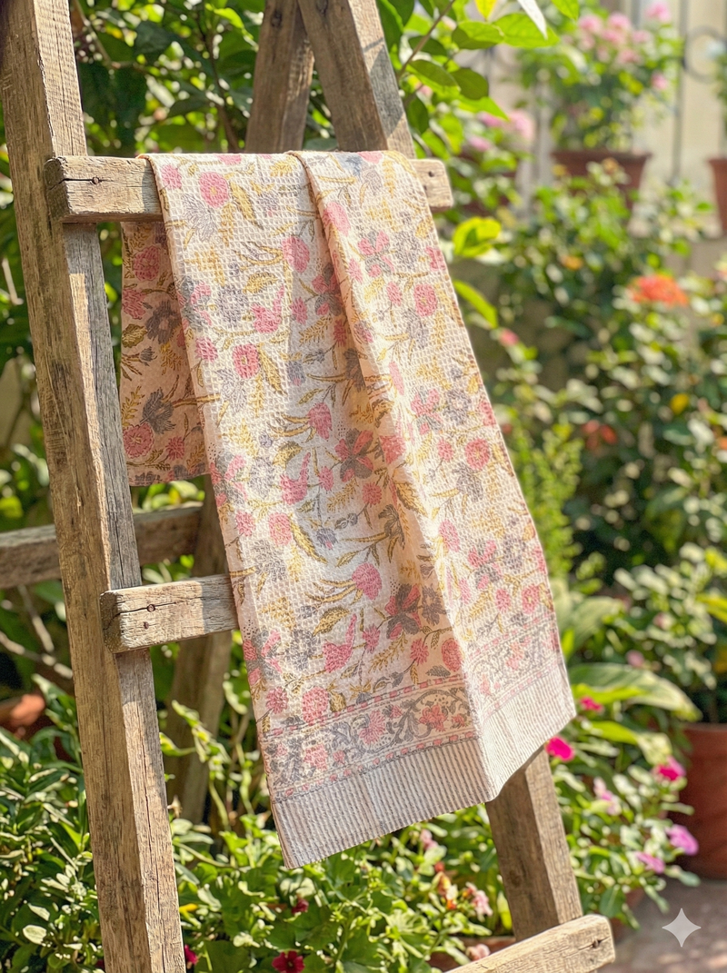 Gardenia Hand Blocked Bath Towel
