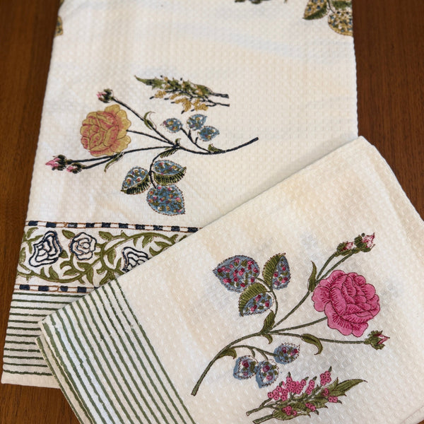 Rose Charm Hand Blocked Bath Towel Set