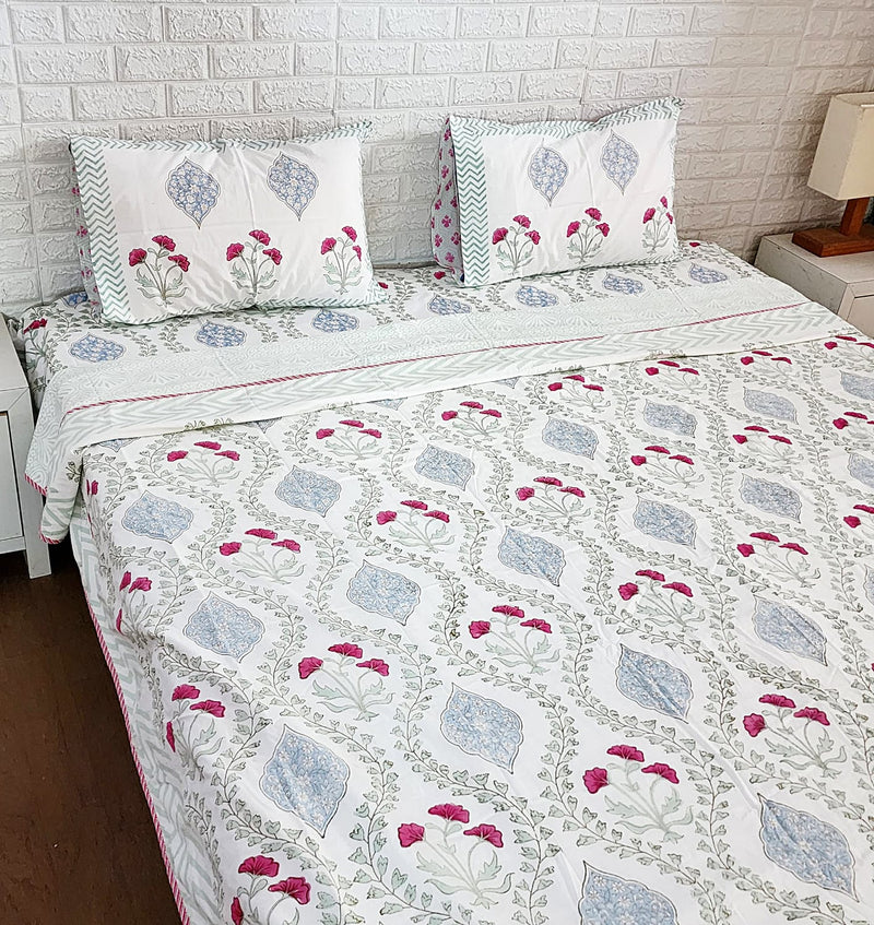 Floral Hand Blocked Dohar Bedding Set