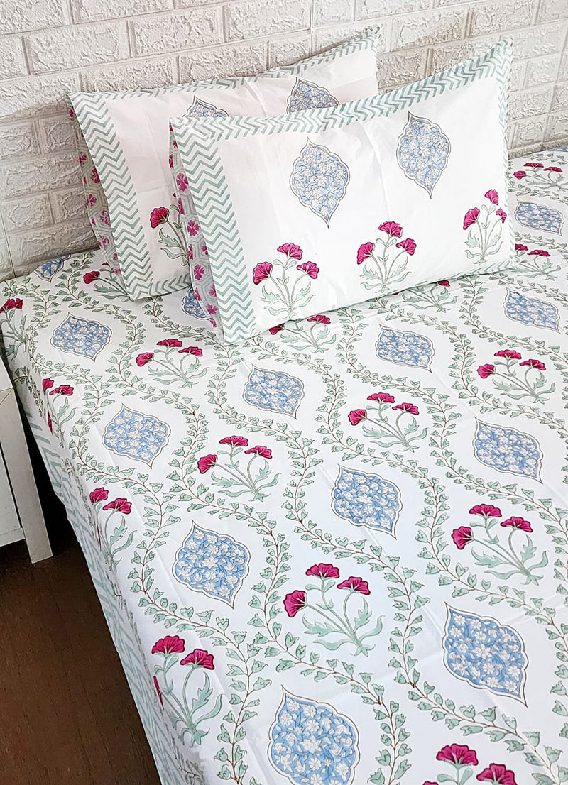 Floral Hand Blocked Dohar Bedding Set