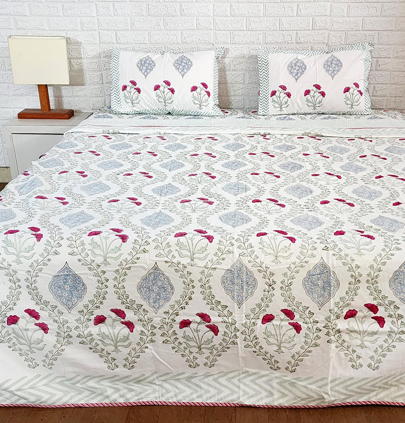 Floral Hand Blocked Dohar Bedding Set