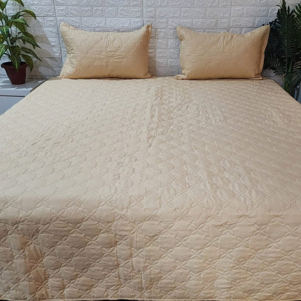 Beige Brown Quilted Bedcover