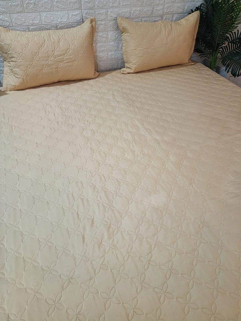 Beige Brown Quilted Bedcover