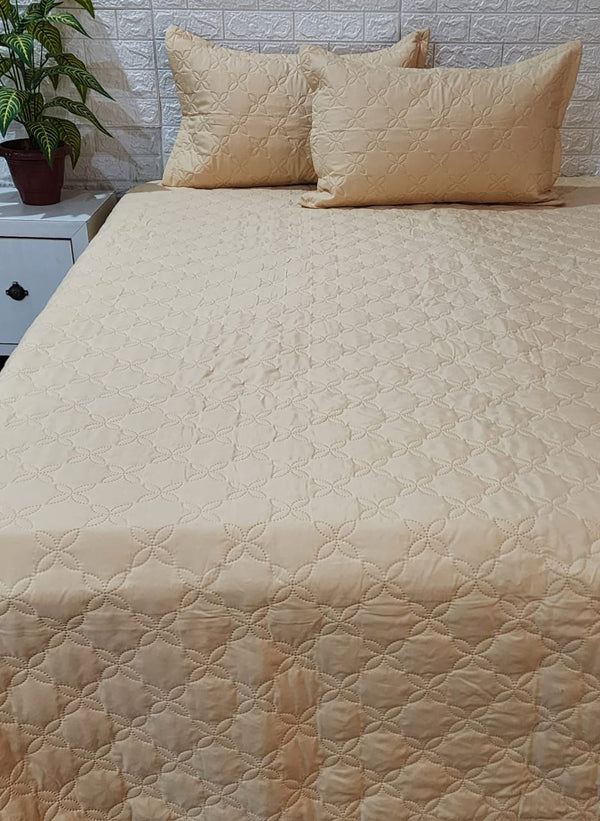 Beige Brown Quilted Bedcover