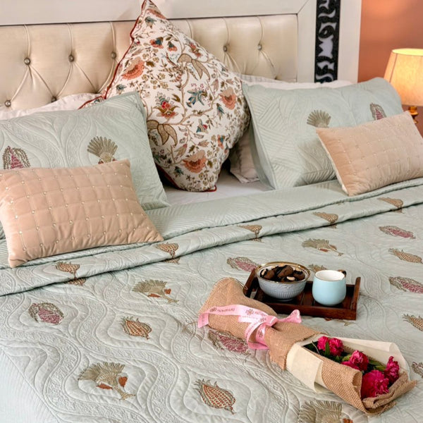 Peace and Harmony - Hand Blocked Quilted Bedcover