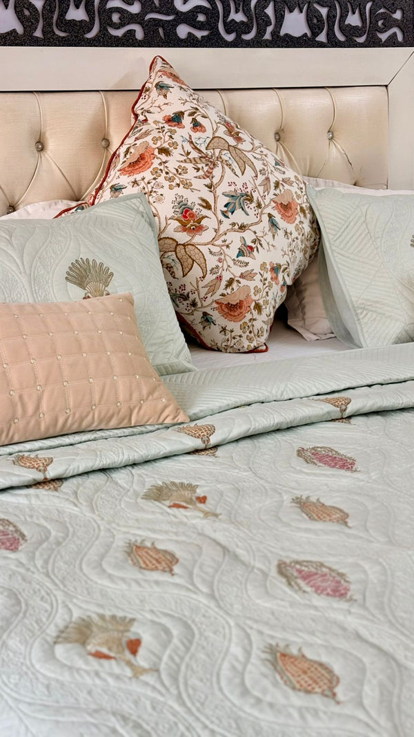 Peace and Harmony - Hand Blocked Quilted Bedcover