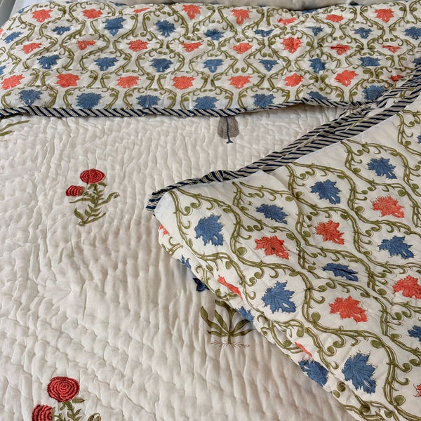 Gulmohar Lane - Single Hand Blocked Reversible Jaipuri Quilt