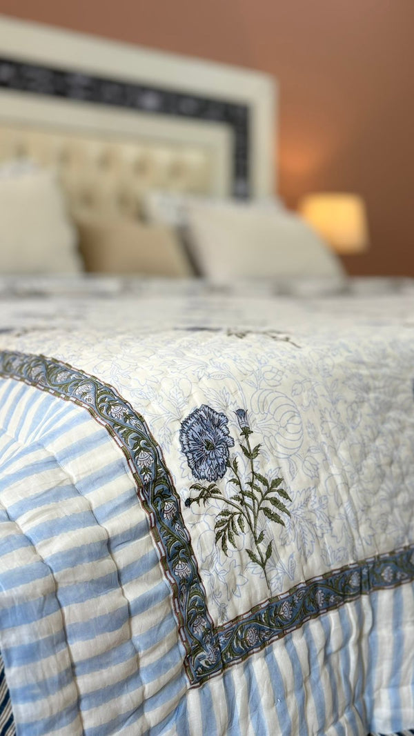 Charming Blue - Double Hand Blocked Reversible Quilt
