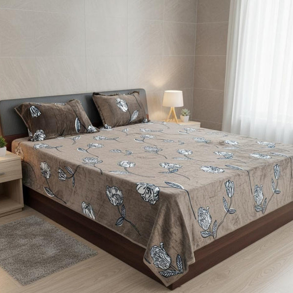 Brown Floral Print Warm Bedsheet