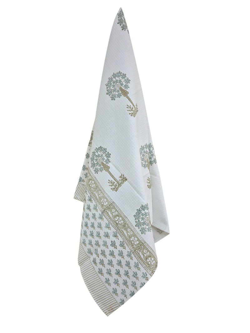 Green Floral Hand Blocked Towel
